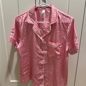 Stars Above Pink and White Striped set satin; top and bottom